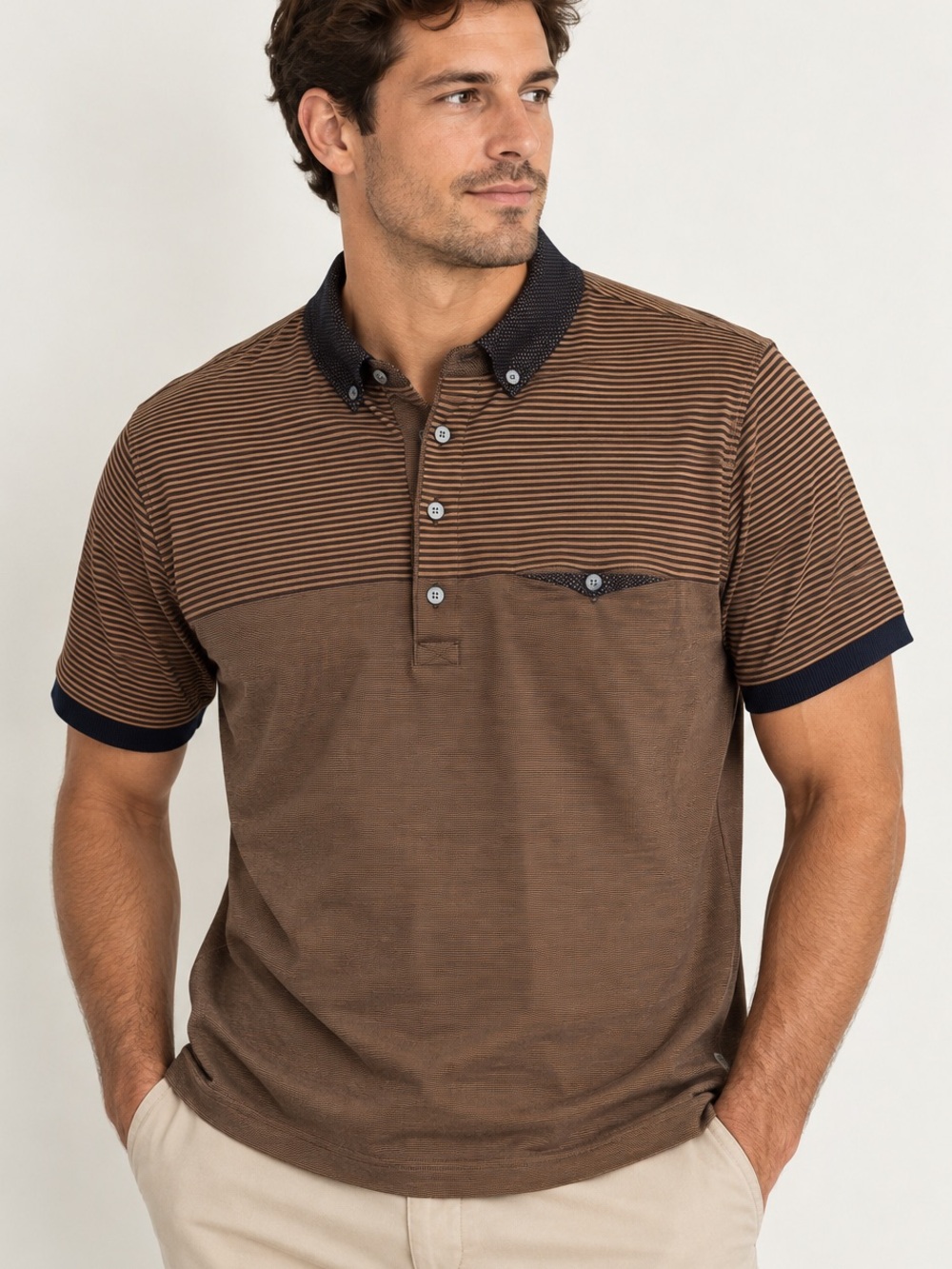 Ted Baker striped polo shirt Henley ringer rugby preppy stretchy formal event XL
